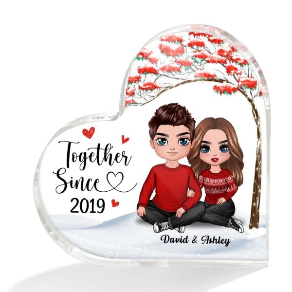 Doll Embracing Couple Under Red Tree Gift For Him For Her Personalized Heart Plaque Fashion