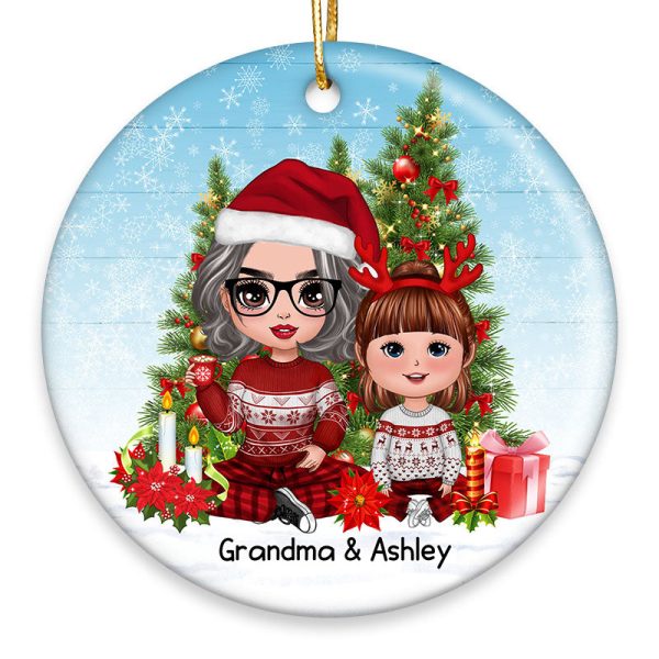 Grandma Sitting With Grandkids Christmas Tree Personalized Circle Ornament Online Sale