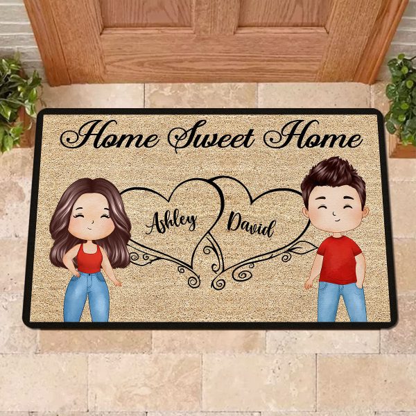 Home Sweet Home Watercolor Couple Personalized Doormat Sale - Image 2