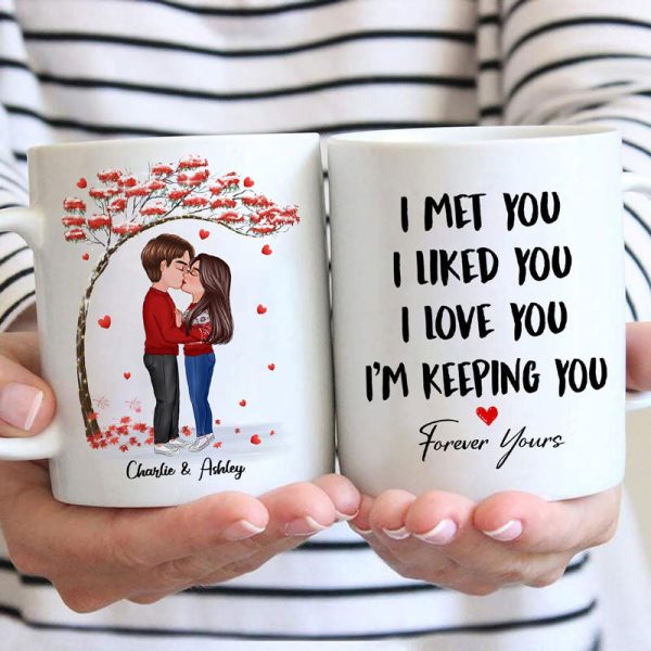Doll Couple Kissing Under Red Tree Gift For Him For Her Personalized Mug For Sale - Image 2