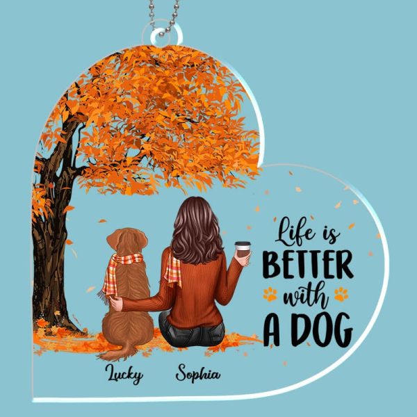 Fall Season Life Is Better With Dogs Personalized Car Hanging Acrylic Ornament Supply - Image 2