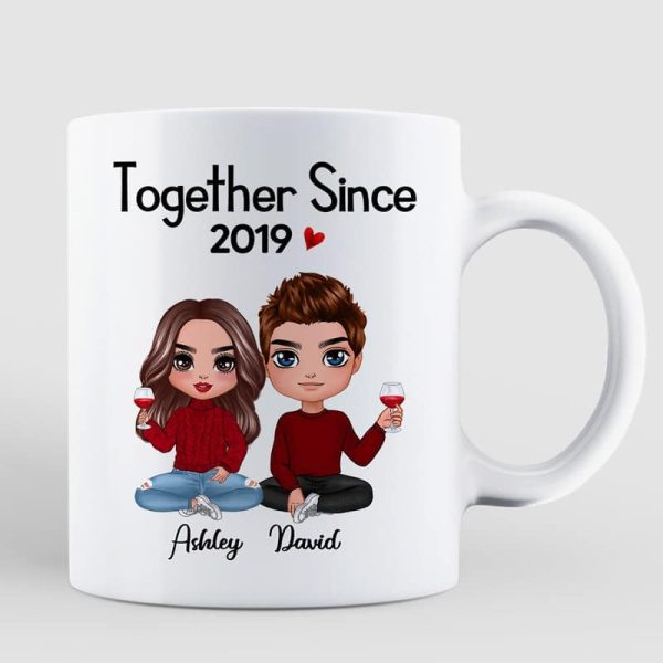 Doll Couple Sitting Gift For Him Gift For Her Personalized Mug Online Sale - Image 2