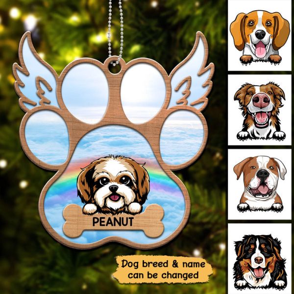 Peeking Dogs Paw Angel Wings Memorial Personalized Wooden Ornament Online - Image 3