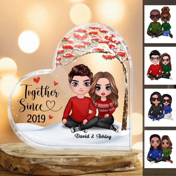 Doll Embracing Couple Under Red Tree Gift For Him For Her Personalized Heart Plaque Fashion - Image 2