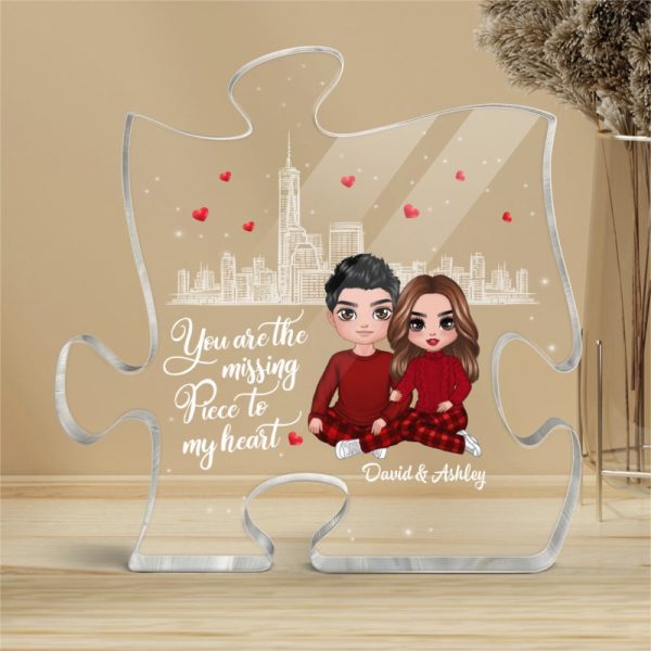 The Missing Piece To My Heart Doll Couple Sitting Embracing Personalized Puzzle Acrylic Plaque For Discount - Image 4