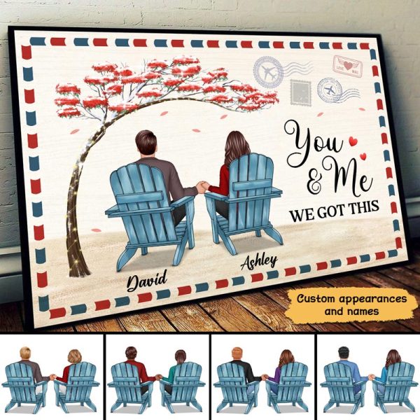 Back View Couple Sitting Under Red Tree Personalized Horizontal Poster For Discount - Image 2