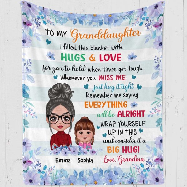 Blue Purple Flowers To My Granddaughter Grandson Personalized Fleece Blanket Supply