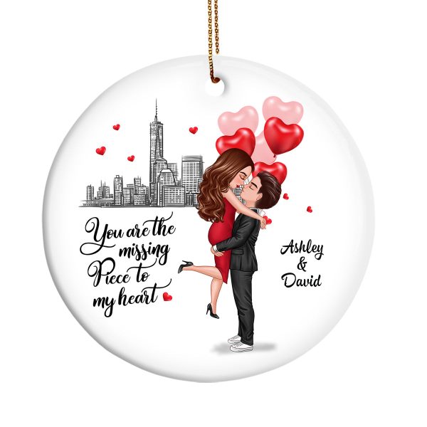 The Missing Piece To My Heart Couple Personalized Circle Ornament on Sale