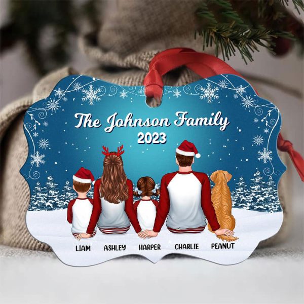 Pajamas Family In Snow Night Personalized Christmas Ornament Hot on Sale - Image 2