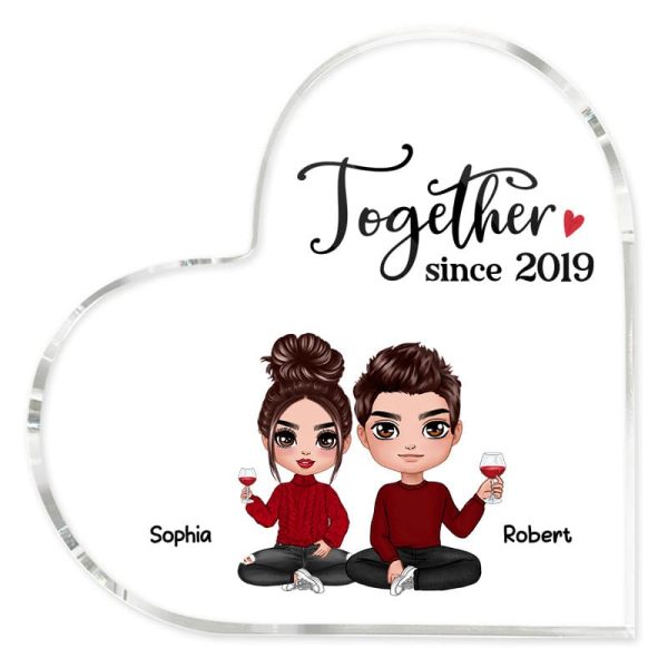 Doll Couple Anniversary Gift Personalized Heart Acrylic Plaque For Cheap