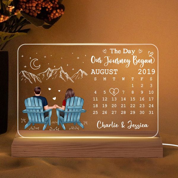 Couple Sitting Back View Anniversary Date Calendar Rectangle Personalized Custom Shape Acrylic Plaque With LED Night Light - Anniversary Gift For Couple - Gift For Him - Gift For Her Discount - Image 2