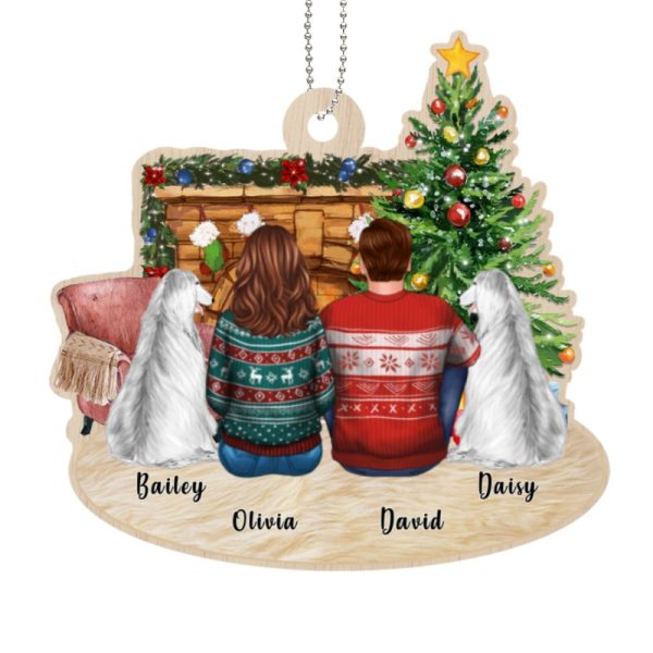 Fireplace Family Couple And Dogs Personalized Wooden Ornament Online - Image 4