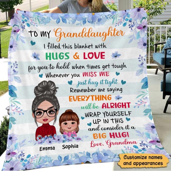 Blue Purple Flowers To My Granddaughter Grandson Personalized Fleece Blanket Supply - Image 2