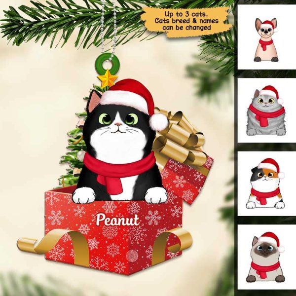 Peeking Cats On Christmas Gifts Personalized Wooden Ornament Online - Image 3