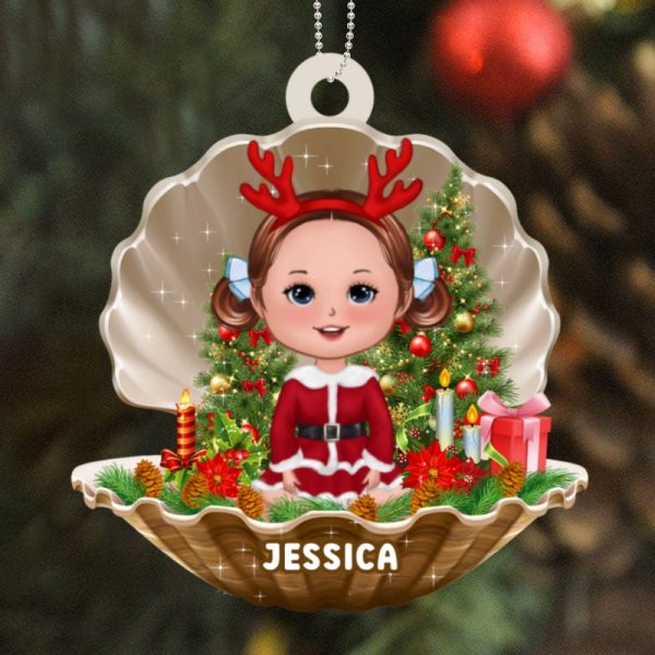 Doll Kids In Pearl Shell Christmas Personalized Wooden Ornament Sale - Image 4