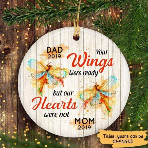 Watercolor Dragonfly Your Wings Were Ready Memorial Personalized Circle Ornament Discount