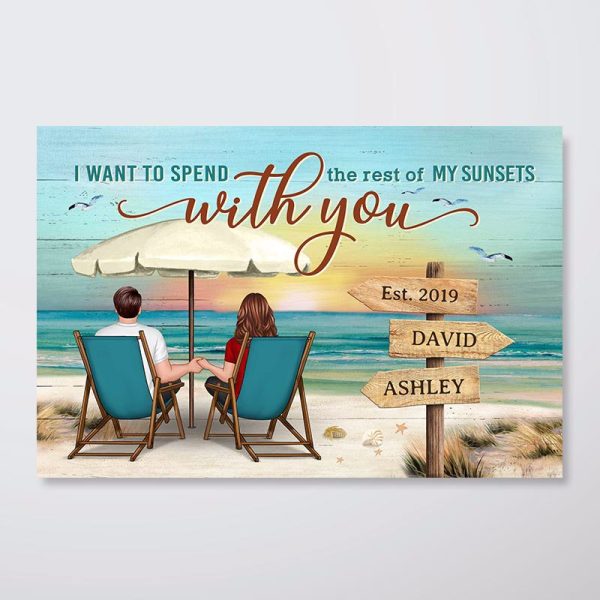 Spend The Rest Of My Sunset With You Couple Back View Personalized Horizontal Poster Online Hot Sale - Image 2