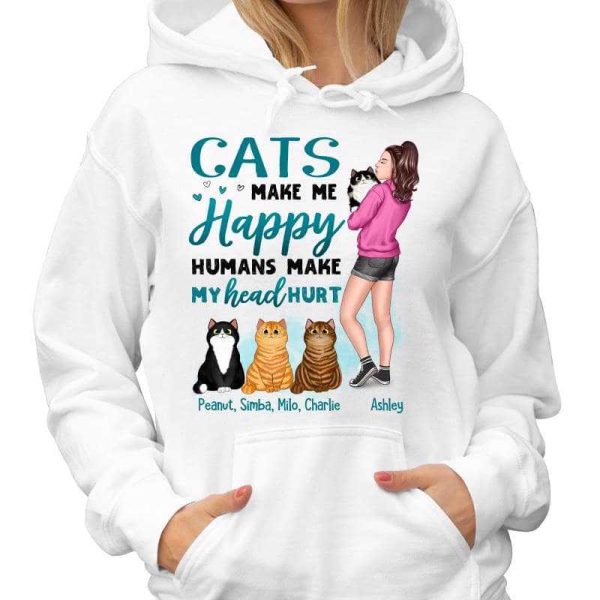 My Cats Make Me Happy Cat Mom Hugging Cats Gift Personalized Shirt For Sale - Image 4