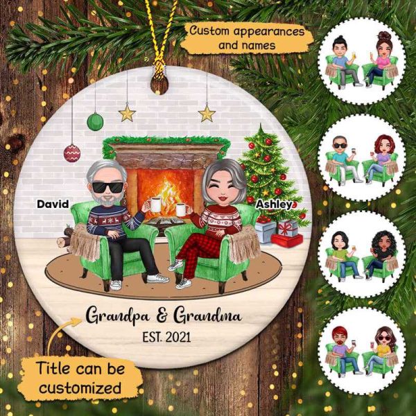 Doll Grandpa Grandma Grandparents Est Circle Personalized Circle Ornament Discount