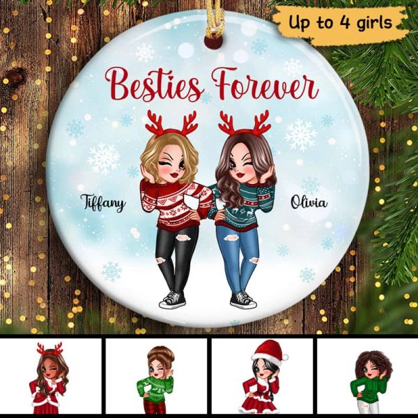Christmas Pretty Besties Snow Personalized Circle Ornament Online Sale - Image 2