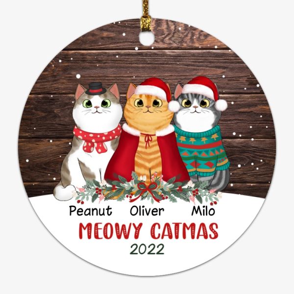 Snow Wood Fluffy Cat Christmas Personalized Circle Ornament Supply - Image 4