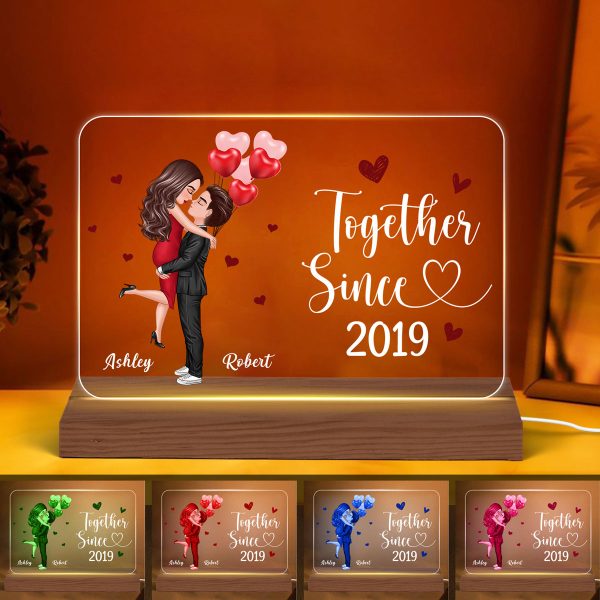 Doll Couple Hugging Kissing Gift For Him Gift For Her Personalized Custom Shape Horizontal Rectangle Acrylic Plaque LED Night Light Online