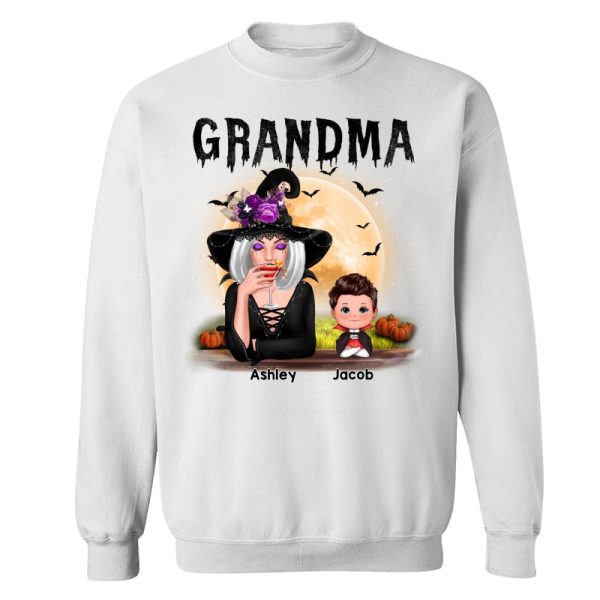 Grandma Mom Witch With GrandKids Halloween Personalized Shirt Hot on Sale - Image 4