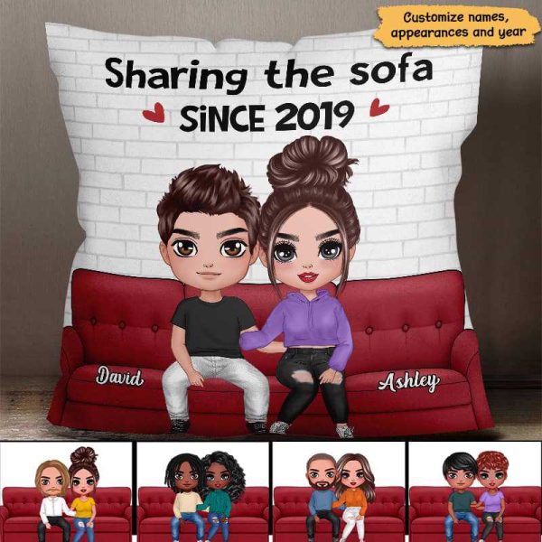 Doll Couple Sharing Sofa Personalized Pillow (Insert Included) Discount