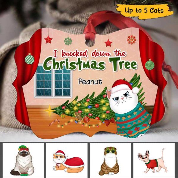 Fluffy Cats Knock Down Christmas Tree Personalized Christmas Ornament For Cheap