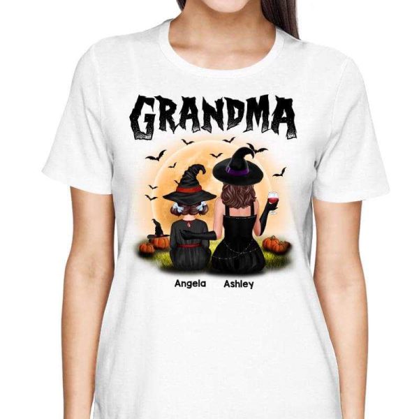Halloween Grandma Mom Witch & Grandkid Back View Personalized Shirt For Discount - Image 2