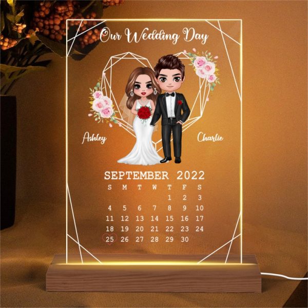 Doll Groom And Bride Personalized Acrylic Plaque LED Night Light - Wedding Anniversary Gift For Couple - Gift For Him - Gift For Her on Sale - Image 4