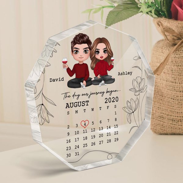 Doll Couple Sitting The Day Journey Began Personalized Acrylic Nonagon Plaque - Calendar Anniversary Gift For Couple - Gift For Him Gift For Her on Sale - Image 3