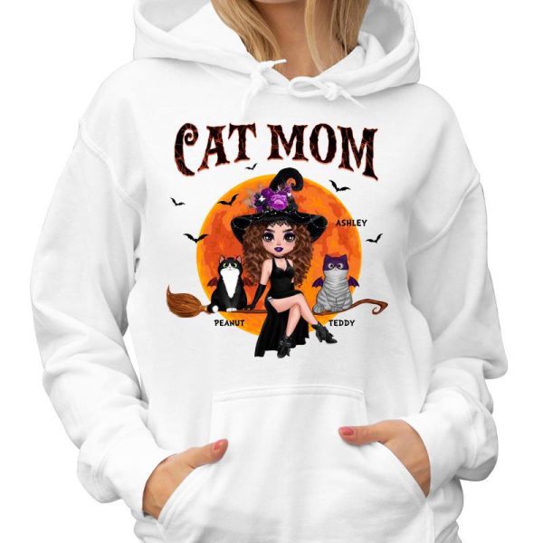 Doll Witch Sitting With Cats On Broom Red Moon Personalized Shirt Supply - Image 4