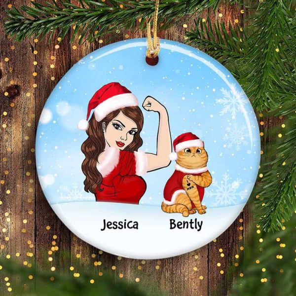 Strong Cat Mom And Tattoo Cats Personalized Christmas Ornament For Sale