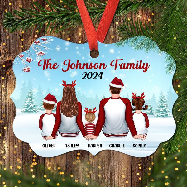 Family In Snow Back View Personalized Christmas Aluminium Ornament on Sale - Image 2