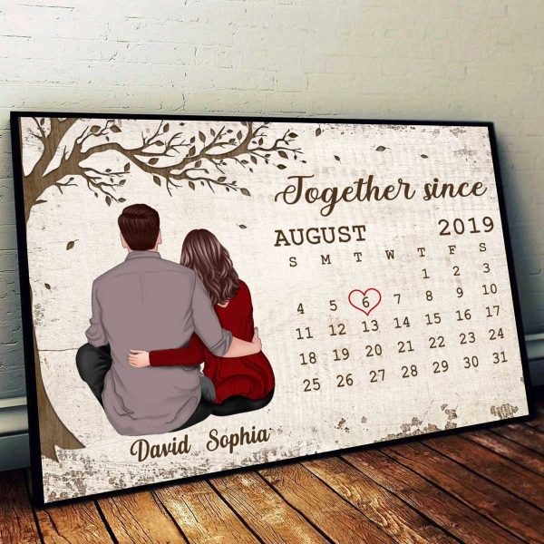 Sitting Hugging Couple Anniversary Calendar Personalized Poster For Cheap - Image 2
