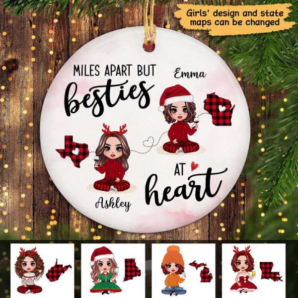 Red Plaid Long Distance Doll Besties Personalized Circle Ornament Fashion