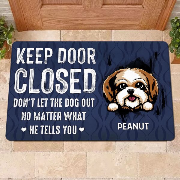 Keep Door Closed Peeking Dog Tearing Personalized Doormat Online now - Image 2