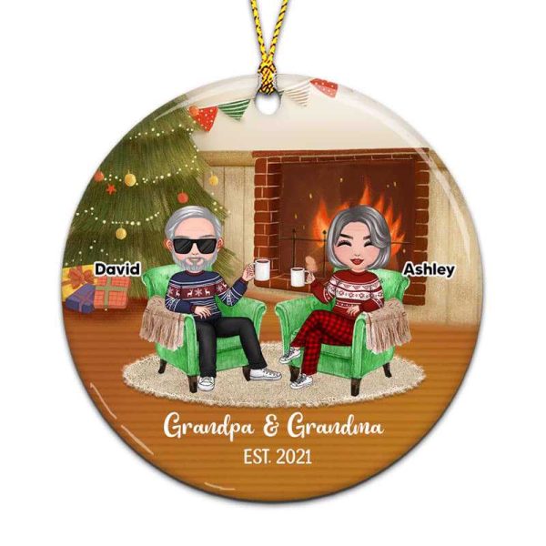 Doll Grandpa Grandma Grandparents Est Circle Personalized Circle Ornament Discount - Image 2