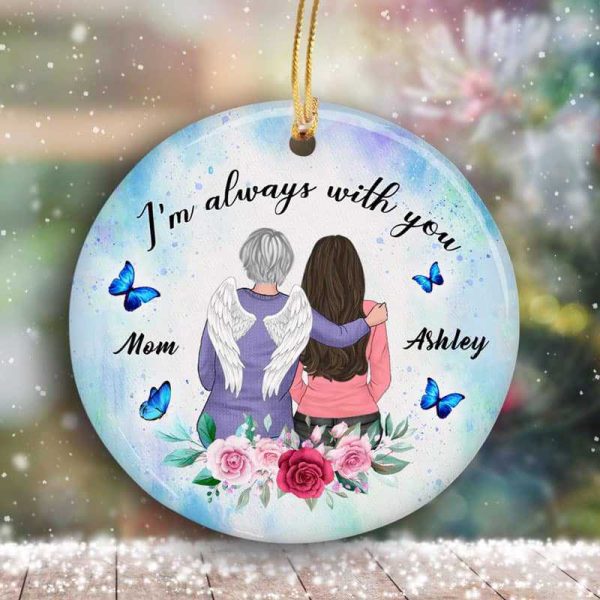 Mom Always With You Watercolor Butterflies Memorial Personalized Circle Ornament Sale - Image 2