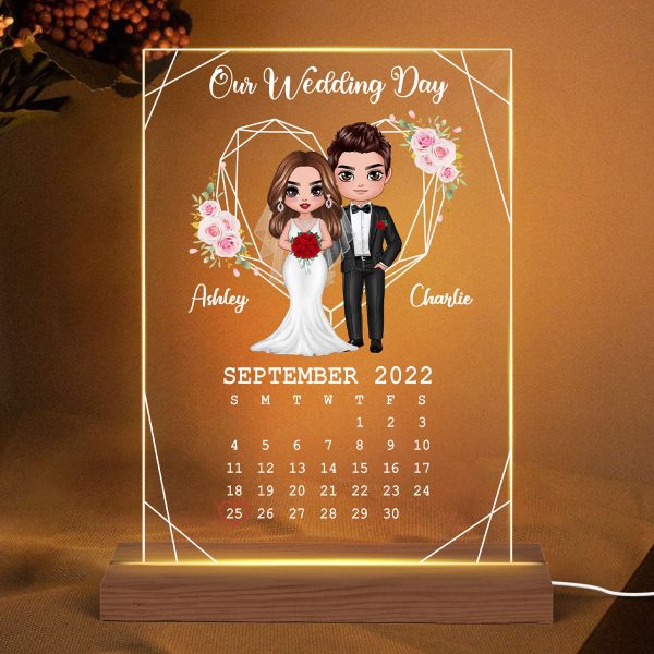 Doll Groom And Bride Personalized Acrylic Plaque LED Night Light - Wedding Anniversary Gift For Couple - Gift For Him - Gift For Her on Sale
