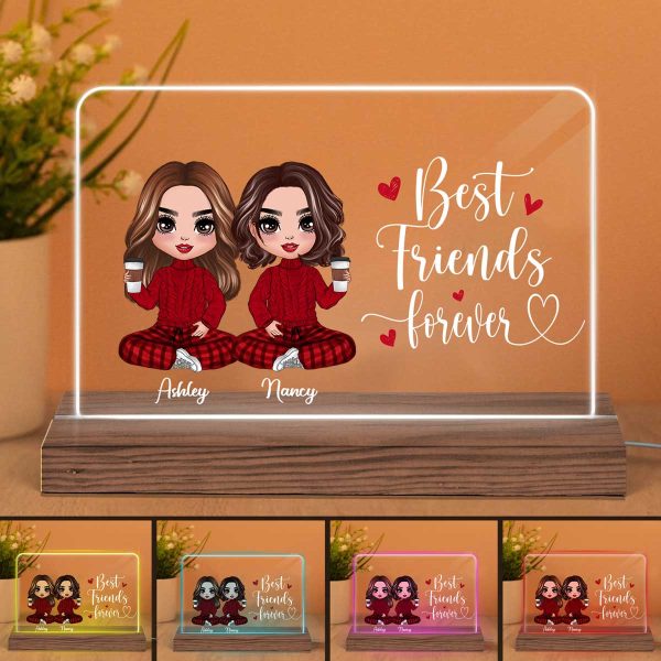 Doll Besties Sisters Sitting Gift For Best Friends Sisters Personalized Custom Shape Horizontal Rectangle Acrylic Plaque LED Night Light Cheap