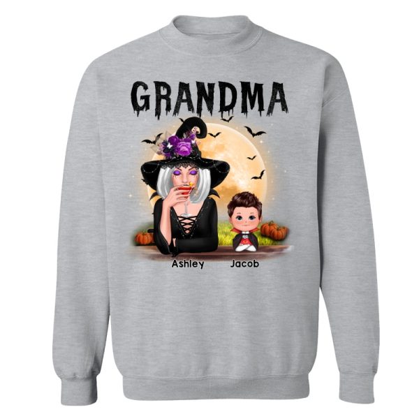 Grandma Mom Witch With GrandKids Halloween Personalized Shirt Hot on Sale - Image 5