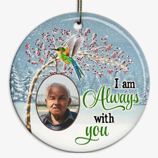Berry Tree Hummingbird Photo Memorial Personalized Circle Ornament on Sale - Image 2