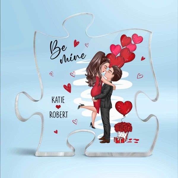 Be Mine Doll Couple Kissing Personalized Puzzle Acrylic Plaque - Gift For Him Gift For Her Online - Image 2