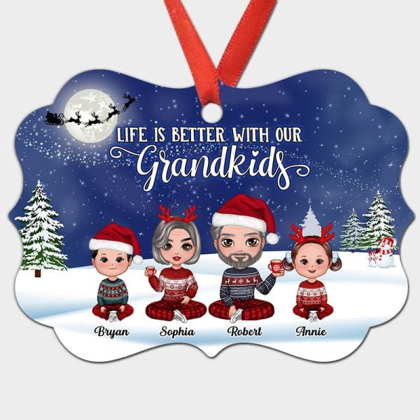 Doll Grandparents Sitting With Grandkids Personalized Christmas Ornament on Sale