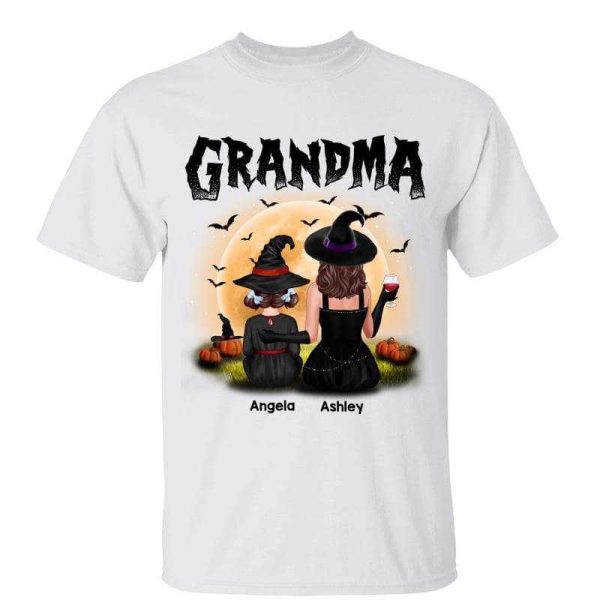 Halloween Grandma Mom Witch & Grandkid Back View Personalized Shirt For Discount