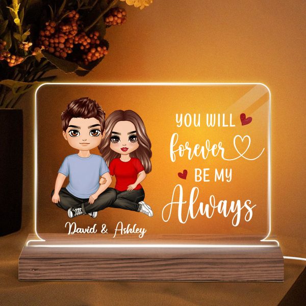 Embracing Doll Couple Sitting Gift For Him Gift For Her Personalized Custom Shape Horizontal Rectangle Acrylic Plaque LED Night Light Hot on Sale - Image 2