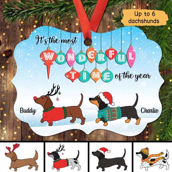 Dachshund Most Wonderful Time Personalized Christmas Ornament on Sale