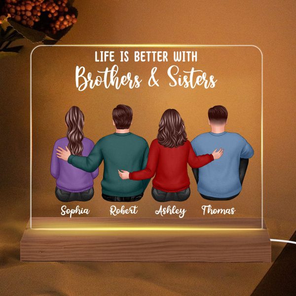 Back View Like Is Better With Brothers Sisters Personalized Custom Shape Acrylic Plaque LED Night Light For Discount - Image 2